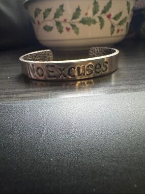 No Excuses Silver Tone Motivational Cuff Bracelet